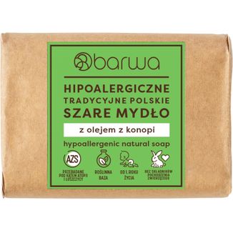 Barwa Hipoalergiczne Tradycyjne Polskie, szare mydło, olej z konopi, 100 g - zdjęcie produktu
