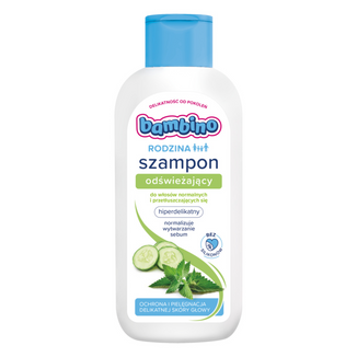 Bambino Rodzina, szampon odświeżający do włosów normalnych i przetłuszczających się, hiperdelikatny, od 3 lat, 400 ml KRÓTKA DATA - zdjęcie produktu