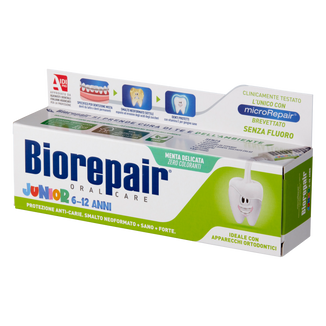 Biorepair Junior, pasta do zębów dla dzieci, bez fluoru, delikatna mięta, 6-12 lat, 75 ml - zdjęcie produktu