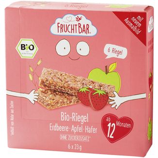 Fruchtbar Baton zbożowy Bio, truskawka, jabłko, owies, po 12 miesiącu, 6 x 23 g USZKODZONE OPAKOWANIE - zdjęcie produktu