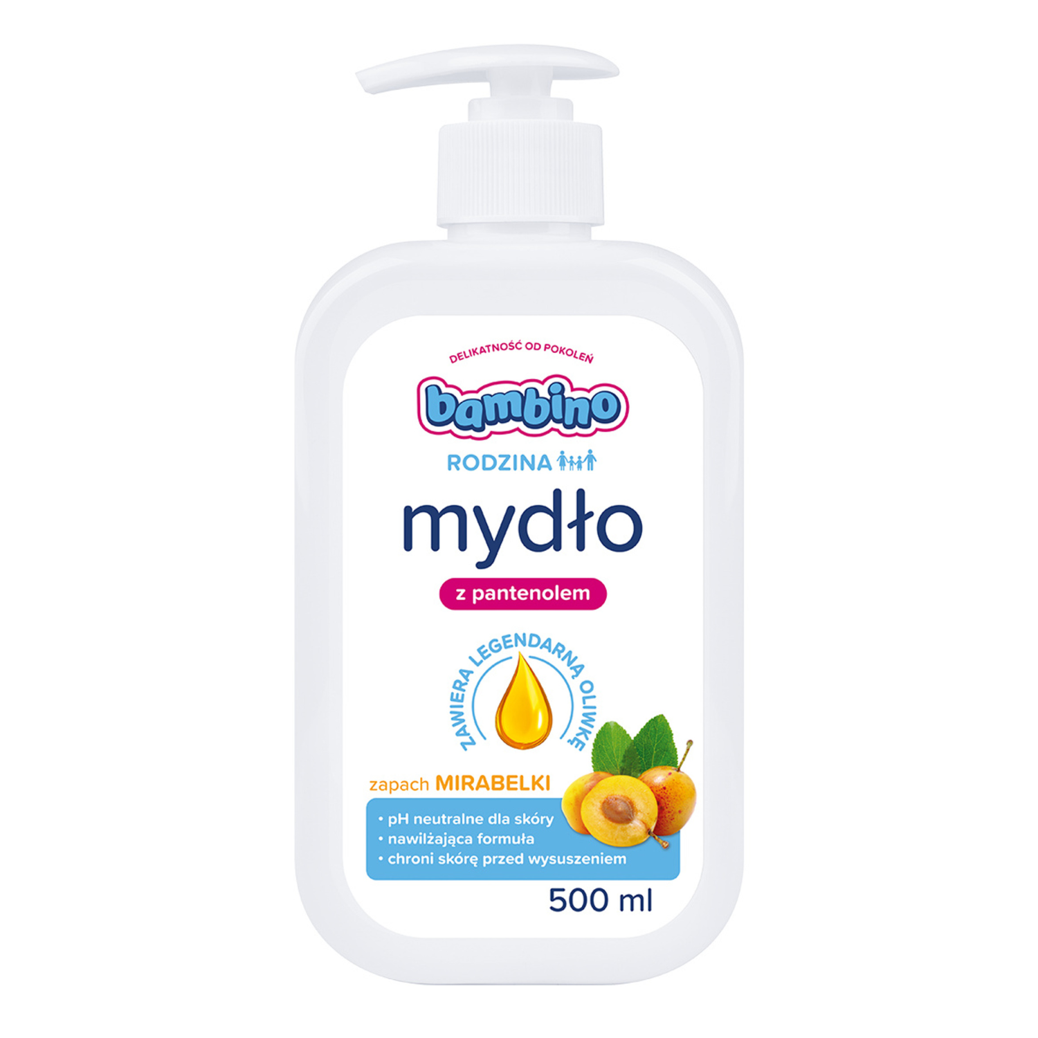 Bambino Bambino Rodzina, mydło w płynie z pantenolem, zapach mirabelki, od 3 lat, 500 ml