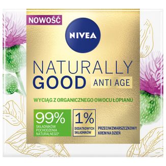 Nivea Naturally Good, krem przeciwzmarszczkowy na dzień z wyciągiem z organicznego owocu łopianu, 50 ml - zdjęcie produktu