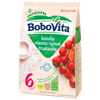 BoboVita Kaszka mleczno-ryżowa, truskawka, bezglutenowa, po 6 miesiącu, 230 g - zdjęcie produktu