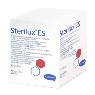Sterilux ES, kompresy niejałowe z gazy, 17-nitkowe, 8-warstwowe, 10 cm x 10 cm, 100 sztuk - zdjęcie produktu