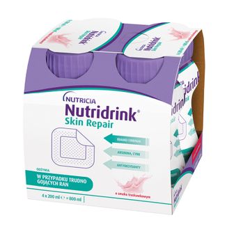 Nutridrink Skin Repair, preparat odżywczy, smak truskawkowy, 4 x 200 ml USZKODZONE OPAKOWANIE - zdjęcie produktu