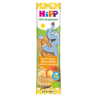 HiPP Musli Przyjaciel, batonik Bio, jabłka-wanilia z maślanymi ciasteczkami, po 1 roku, 20 g - zdjęcie produktu