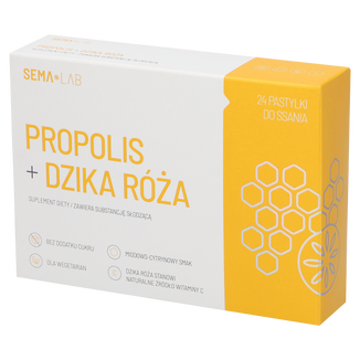 SEMA Lab Propolis + Dzika róża, smak miodowo-cytrynowy, 24 pastylki do ssania USZKODZONE OPAKOWANIE - zdjęcie produktu