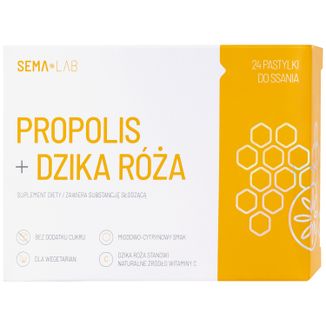 SEMA Lab Propolis + Dzika róża, smak miodowo-cytrynowy, 24 pastylki do ssania - zdjęcie produktu