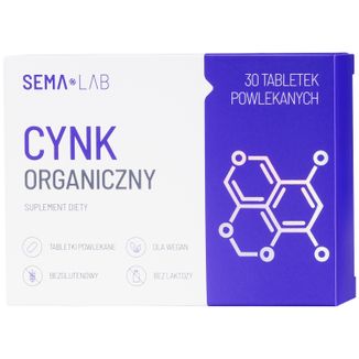 SEMA Lab Cynk organiczny, 30 tabletek powlekanych USZKODZONE OPAKOWANIE - zdjęcie produktu