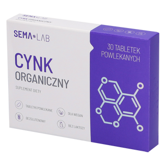 SEMA Lab Cynk organiczny, 30 tabletek powlekanych - zdjęcie produktu