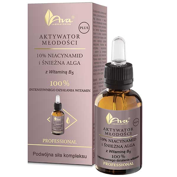 Nieznana Ava Aktywator Młodości Plus, 10% niacynamid i śnieżna alga z witaminą B5, serum do twarzy, 30 ml