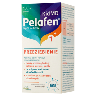 Pelafen Kid MD Przeziębienie, syrop dla dzieci powyżej 1 roku życia i dorosłych, smak malinowy, 100 ml - zdjęcie produktu