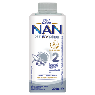 Nestle NAN Optipro Plus 2 HMO, mleko następne gotowe do spożycia dla niemowląt powyżej 6 miesiąca, 200 ml USZKODZONE OPAKOWANIE - zdjęcie produktu