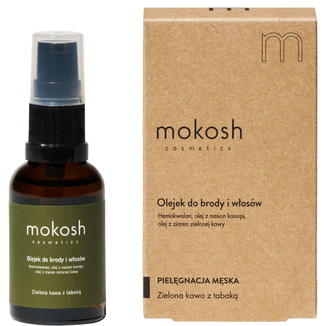 Mokosh, olejek do brody i włosów, zielona kawa z tabaką, 30 ml Mokosh, olejek do brody i włosów, zielona kawa z tabaką, 30 ml - zdjęcie produktu