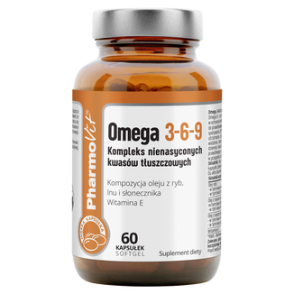 PharmoVit Omega 3-6-9, kompleks nienasyconych kwasów tłuszczowych, 60 kapsułek softgel - zdjęcie produktu
