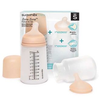 Zestaw Suavinex Zero Zero, butelka antykolkowa, ze smoczkiem o średnim przepływie i woreczkiem zapasowym, powyżej 4 miesiąca, 270 ml - zdjęcie produktu