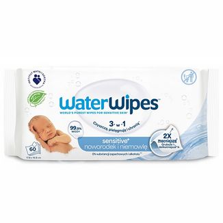 WaterWipes Sensitive, chusteczki nawilżane, wodne, od urodzenia, 60 sztuk - zdjęcie produktu