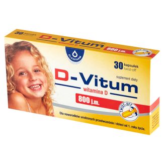 D-Vitum 800 j.m., witamina D dla noworodków urodzonych przedwcześnie i dzieci od 1 roku, 30 kapsułek twist-off - zdjęcie produktu