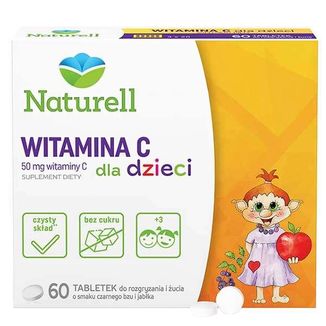 Naturell Witamina C dla Dzieci 50 mg, smak czarnego bzu i jabłka, 60 tabletek do rozgryzania i żucia - zdjęcie produktu