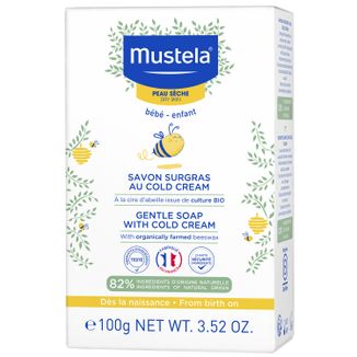 Mustela Bebe Enfant, delikatne mydło z Cold Cream i organicznym woskiem pszczelim, od urodzenia, 100 g - zdjęcie produktu