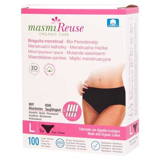 Masmi Reuse, majtki menstruacyjne, bawełna organiczna, czarne, rozmiar L, 102-110 cm, 1 sztuka USZKODZONE OPAKOWANIE - zdjęcie produktu