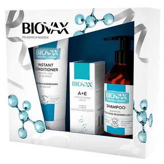 Zestaw Biovax, regenerujący szampon do włosów, 200 ml + odżywka ekspresowa, keratyna i jedwab, 200 ml + serum  wzmacniające, 15 ml - zdjęcie produktu