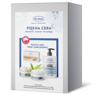 Zestaw Dr Duda Piękna Cera, Noni krem anti-aging, 50 g + buski krem siarkczowy z wit. A + E, 50 g + buskie mydło siarczkowe, 300 g + mydło naturalne, rokitnikowe, 100 g USZKODZONE OPAKOWANIE - zdjęcie produktu