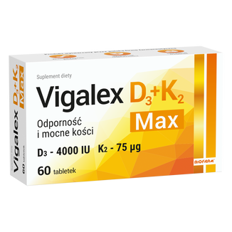 Vigalex D3 + K2 Max, witamina D 4000 IU + witamina K 75 µg, 60 tabletek - zdjęcie produktu