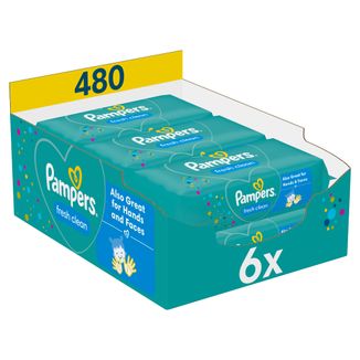 Pampers Fresh Clean, chusteczki nawilżane, 6 x 80 sztuk USZKODZONE OPAKOWANIE - zdjęcie produktu