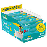 Pampers Fresh Clean, chusteczki nawilżane, 6 x 80 sztuk - miniaturka zdjęcia produktu
