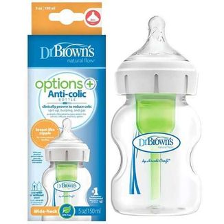 Dr Brown's Options+, butelka antykolkowa z szeroką szyjką, ze smoczkiem, poziom 1, 0-3 miesięcy, 150 ml - zdjęcie produktu