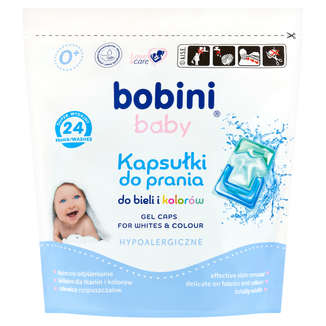 Bobini Baby, kapsułki do prania, hypoalergiczne, do bieli i kolorów, od 1 dni życia, 24 sztuki - zdjęcie produktu