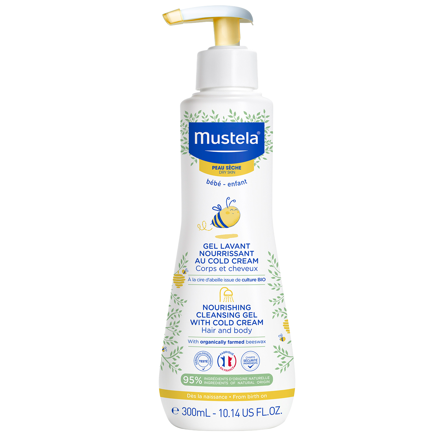 Mustela Mustela Bebe Enfant, odżywczy żel do mycia, z Cold Cream i organicznym woskiem pszczelim, od urodzenia, skóra sucha, 300 ml