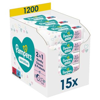 Pampers Sensitive, chusteczki nawilżane, 15 x 80 sztuk USZKODZONE OPAKOWANIE - zdjęcie produktu