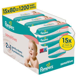 Pampers Sensitive, chusteczki nawilżane, 15 x 80 sztuk - zdjęcie produktu