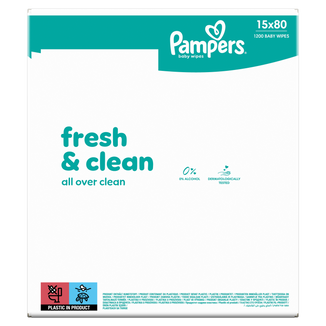 Pampers Fresh Clean, chusteczki nawilżane, 15 x 80 sztuk - zdjęcie produktu