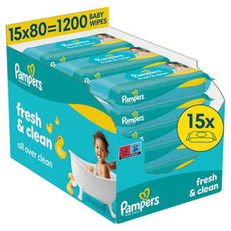 Pampers Fresh Clean, chusteczki nawilżane, 15 x 80 sztuk - zdjęcie produktu