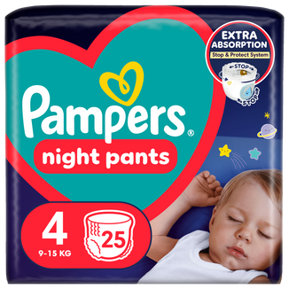 Pampers Night Pants 4 (9-15 kg), pieluchomajtki, 25 sztuk - zdjęcie produktu