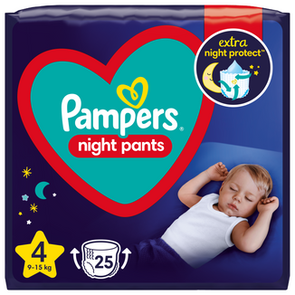 Pampers Night Pants, pieluchomajtki, rozmiar 4, 9-15 kg, 25 sztuk - zdjęcie produktu
