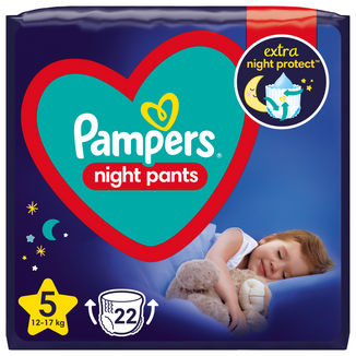 Pampers Night Pants, pieluchomajtki, rozmiar 5, 12-17 kg, 22 sztuki - zdjęcie produktu