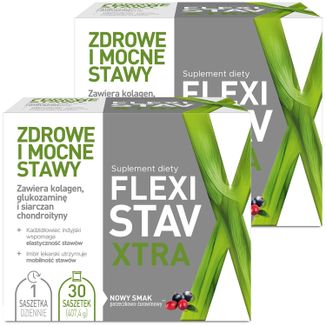 Zestaw Mocne stawy, FlexiStav Xtra, smak porzeczkowo-żurawinowy, 2 x 30 saszetek - zdjęcie produktu