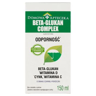 Beta-Glukan Complex, z witaminą D, dla dzieci powyżej 3 lat i dorosłych, smak czarnej porzeczki, 150 ml   USZKODZONE OPAKOWANIE - zdjęcie produktu