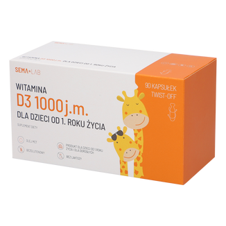 SEMA Lab Witamina D 1000 j.m. dla dzieci od 1 roku i dorosłych, 90 kapsułek twist-off USZKODZONE OPAKOWANIE - zdjęcie produktu