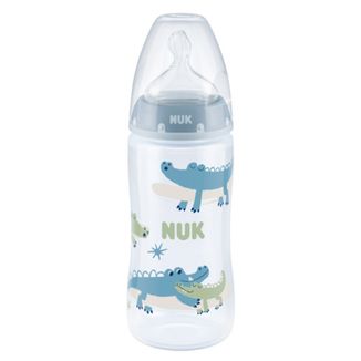 Nuk First Choice+, butelka antykolkowa z szeroką szyjką i wskaźnikiem temperatury, ze smoczkiem silikonowym, rozmiar M, niebieska, 741926D, 0-6 miesięcy, 300 ml - zdjęcie produktu