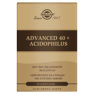 Solgar Advanced 40+ Acidophilus, 60 kapsułek roślinnych KRÓTKA DATA Solgar Advanced 40+ Acidophilus, 60 kapsułek roślinnych KRÓTKA DATA - zdjęcie produktu