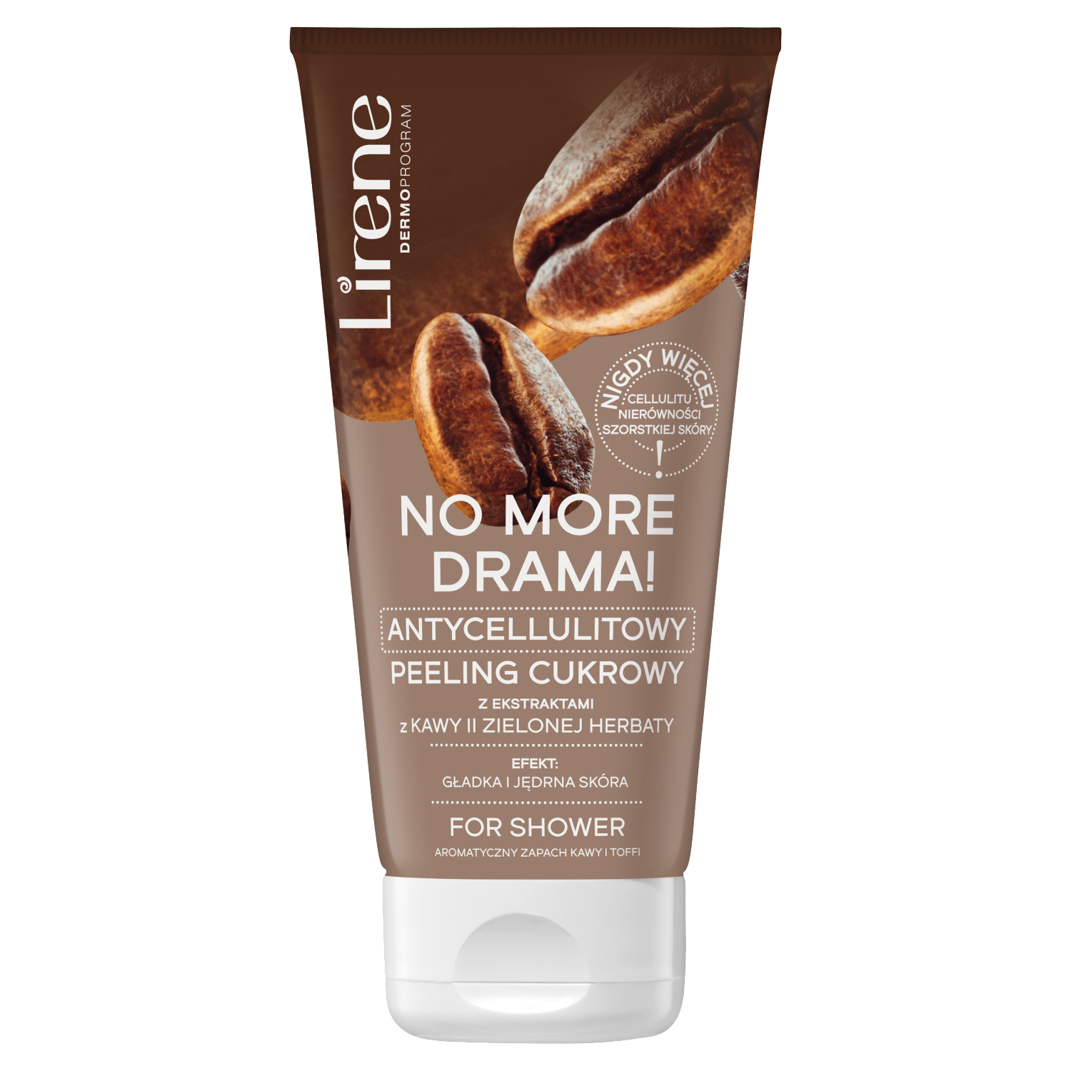Lirene Lirene No More Drama!, antycellulitowy, peeling cukrowy z ektraktami z kawy i zielonej herbaty, 175 g