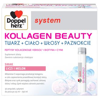 Doppelherz System Kollagen Beauty, smak liczi i melona, 25 ml x 30 ampułek USZKODZONE OPAKOWANIE - zdjęcie produktu