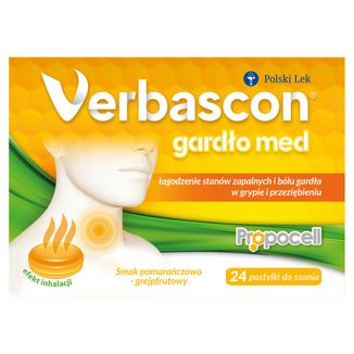 Verbascon Gardło Med, smak pomarańczowo-grejpfrutowy, 24 pastylki do ssania - zdjęcie produktu