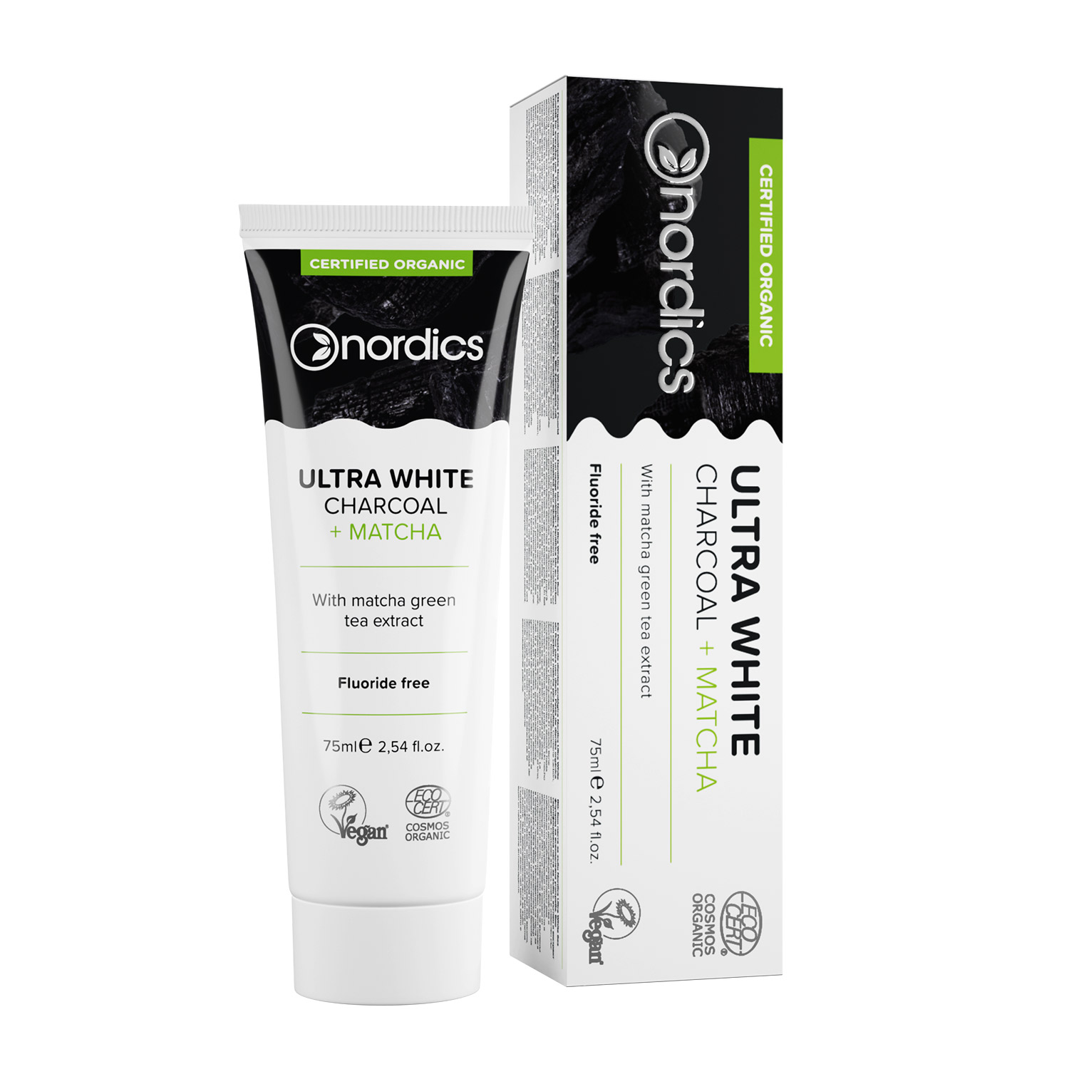 Nieznana Nordics Ultra White, organiczna pasta do zębów, węgiel + mięta, bez fluoru, 75 ml