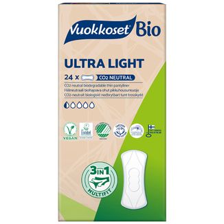 Vuokkoset, wkładki higieniczne z organicznej bawełny, 100% Bio, Ultra light, 24 sztuki - zdjęcie produktu